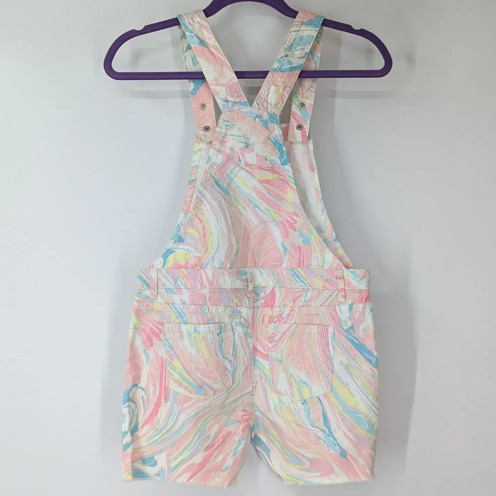 The Children's Place Pastel Pink Marble Print Twill Shortalls Overalls 12 NWT